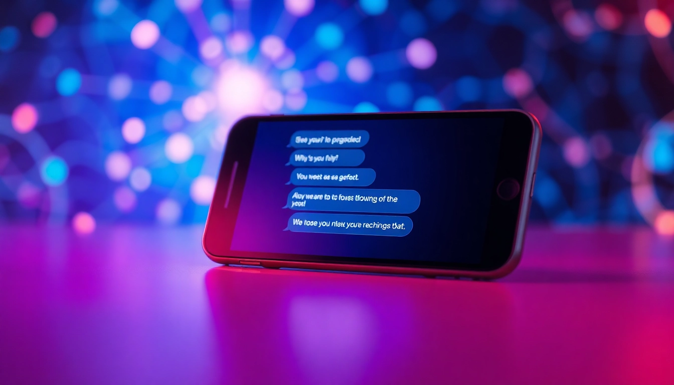 Futuristic AI chatbot interface on a smartphone with colorful digital patterns and glowing accents, representing advanced, customizable AI interactions.