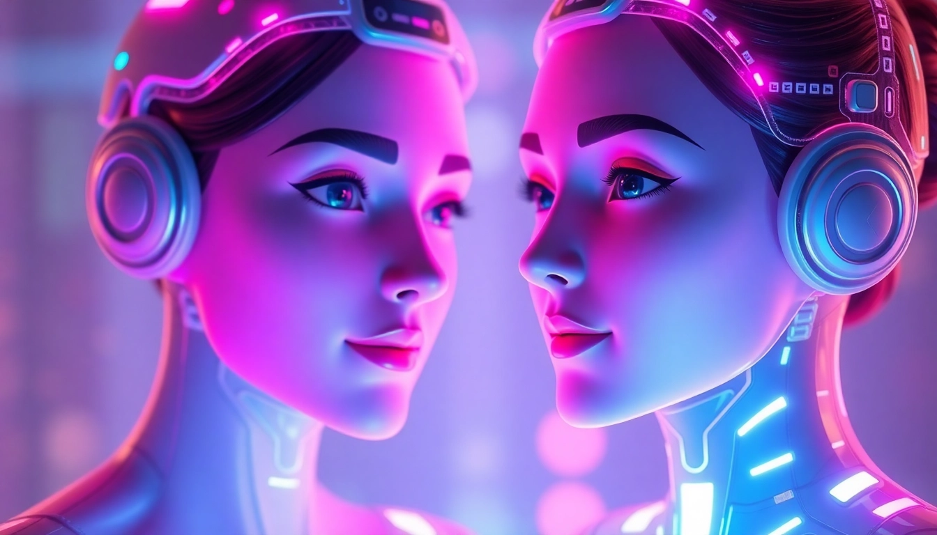 AI girlfriend engaging in a personalized, flirtatious chat on a sleek digital device, highlighting realistic interactions and emotional connection in a modern setting.