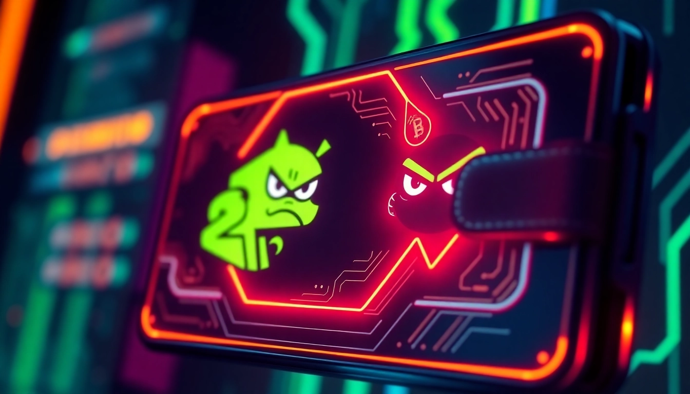 Secure and user-friendly Angry Pepe Wallet interface with vibrant neon design and blockchain